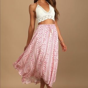 Ivory Multi Print Drawstring Midi Skirt